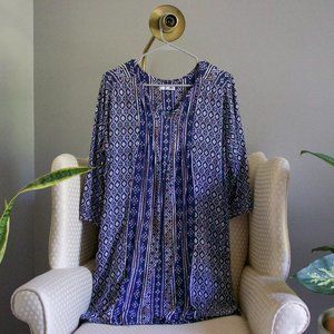 Blue tribal print shift dress